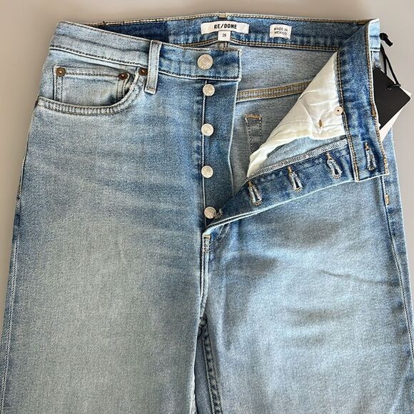 NWT Re/Done 70s High Rise Stove Pipe frayed straight-leg jeans Size 28 - Picture 7 of 12